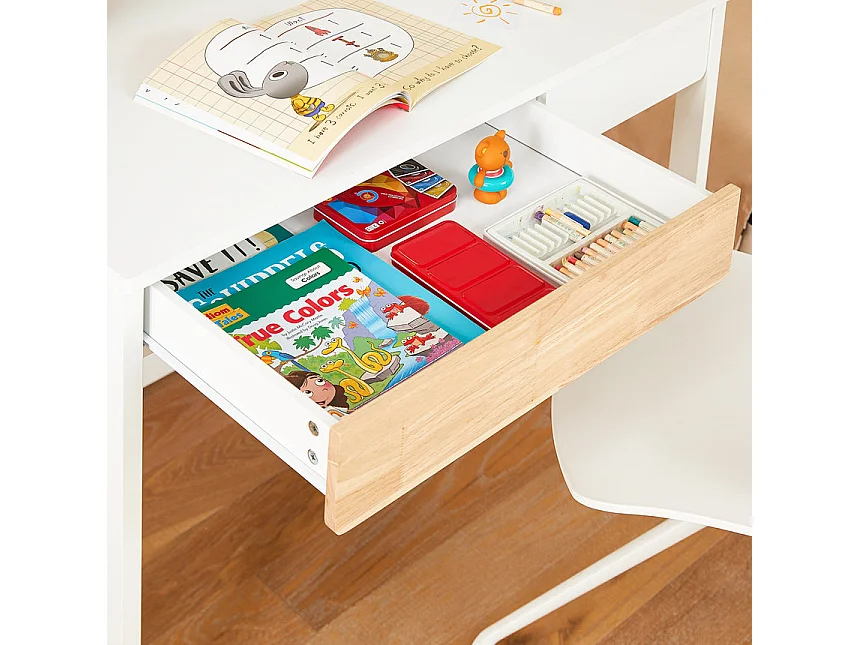 SoBuy Bureau Informatique, Bureau d'Ordinateur, Table d’Étude à Domicile avec 1 Étagère et 2 Tiroirs pour Bureau, Salon, Chambre FWT106-W