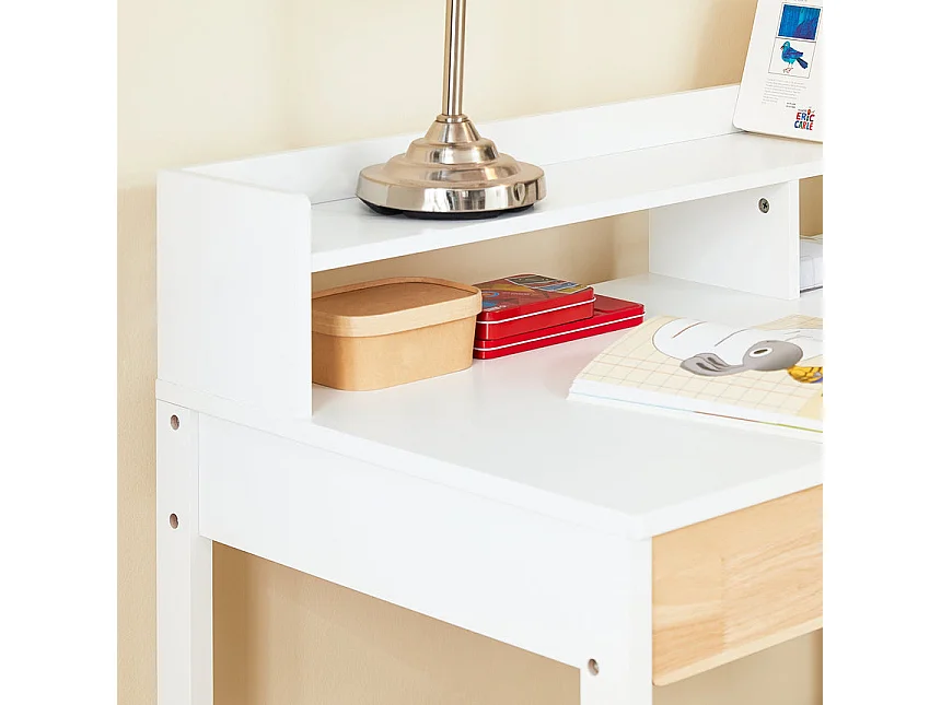 SoBuy Bureau Informatique, Bureau d'Ordinateur, Table d’Étude à Domicile avec 1 Étagère et 2 Tiroirs pour Bureau, Salon, Chambre FWT106-W