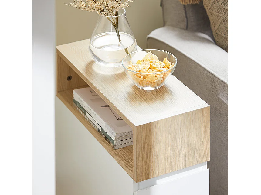 SoBuy Tavolino con ruote da divano Carrello con 2 cassetti Comodino camera da letto Naturale 50x20x60cm FBT155-WN