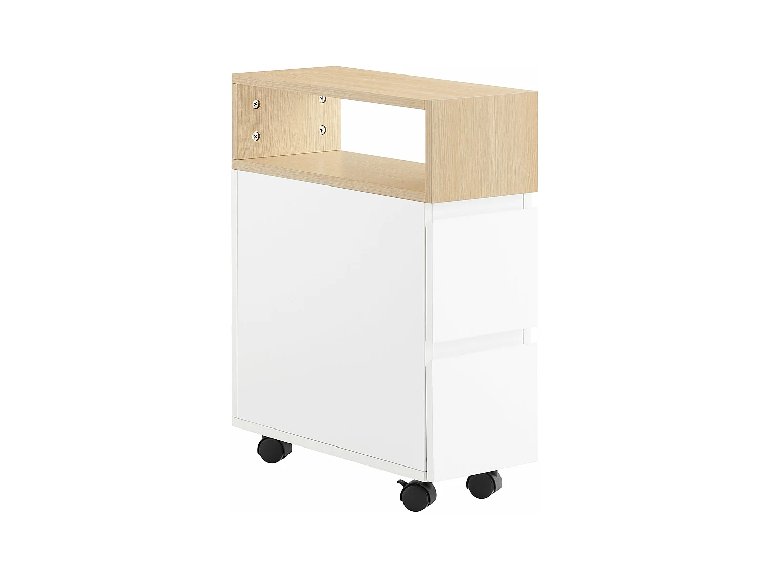 SoBuy FBT155-WN Bout de Canapé sur Roulettes Table de Chevet Table de Nuit Table d'Appoint avec 1 Compartiment Ouvert et 2 Tiroirs