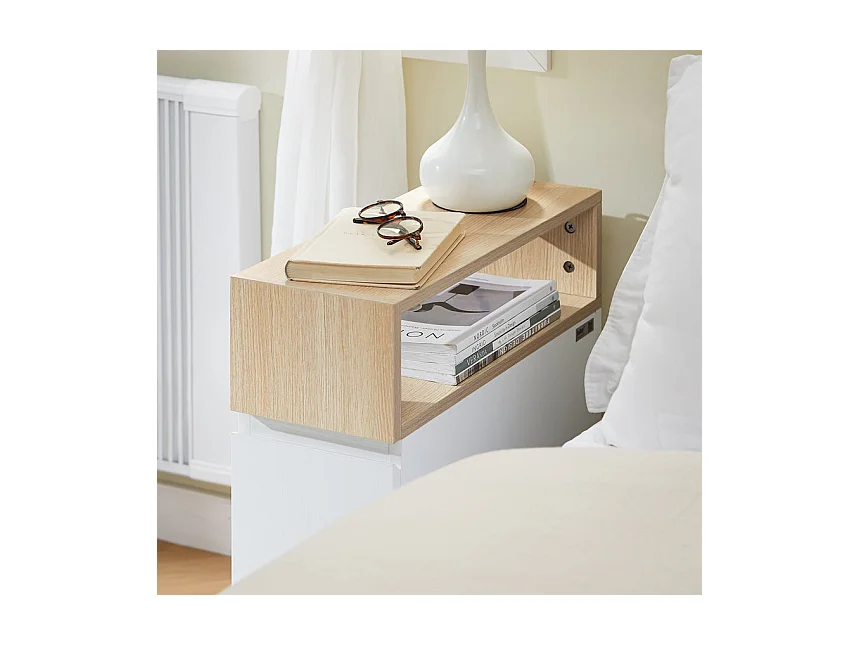 SoBuy FBT155-WN Bout de Canapé sur Roulettes Table de Chevet Table de Nuit Table d'Appoint avec 1 Compartiment Ouvert et 2 Tiroirs