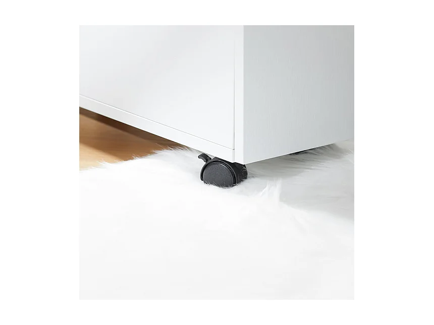 SoBuy FBT155-WN Bout de Canapé sur Roulettes Table de Chevet Table de Nuit Table d'Appoint avec 1 Compartiment Ouvert et 2 Tiroirs