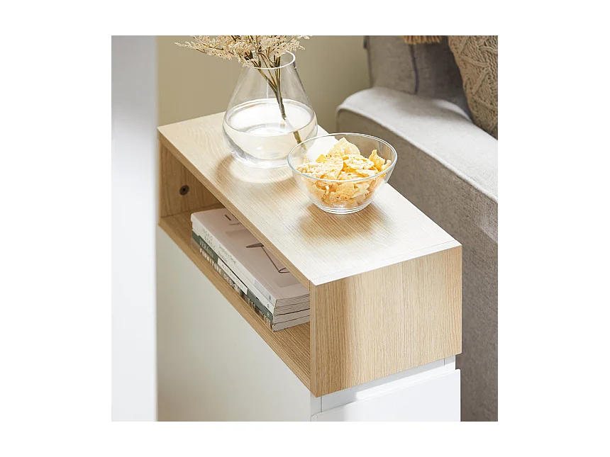 SoBuy FBT155-WN Bout de Canapé sur Roulettes Table de Chevet Table de Nuit Table d'Appoint avec 1 Compartiment Ouvert et 2 Tiroirs