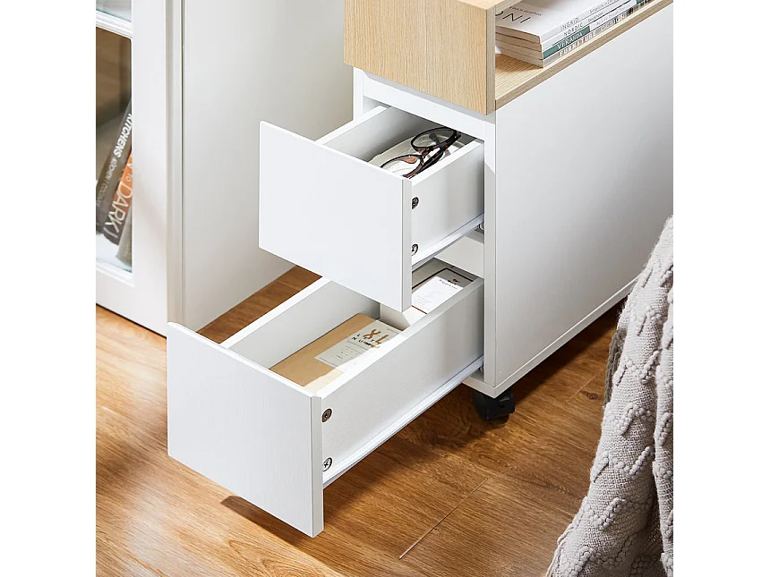 SoBuy FBT155-WN Mesa auxiliar con Ruedas Carrito con 2 cajones 50 x 20 x 61 cm