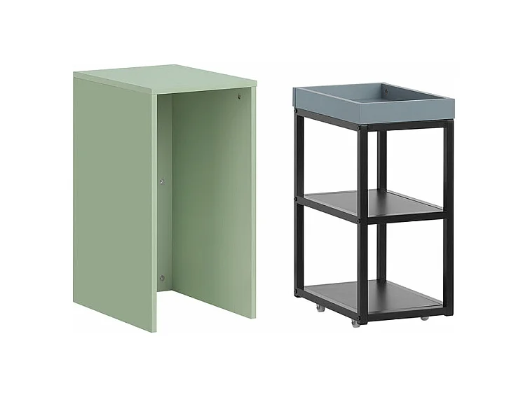SoBuy FBT145-GR Bout de Canapé sur Roulettes Table Gigogne Table de Chevet Étroite Table de Nuit 1 Plateau et 2 Étagères