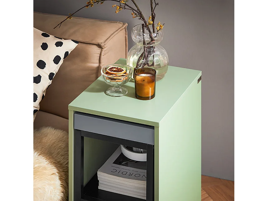 SoBuy FBT145-GR Bout de Canapé sur Roulettes Table Gigogne Table de Chevet Étroite Table de Nuit 1 Plateau et 2 Étagères