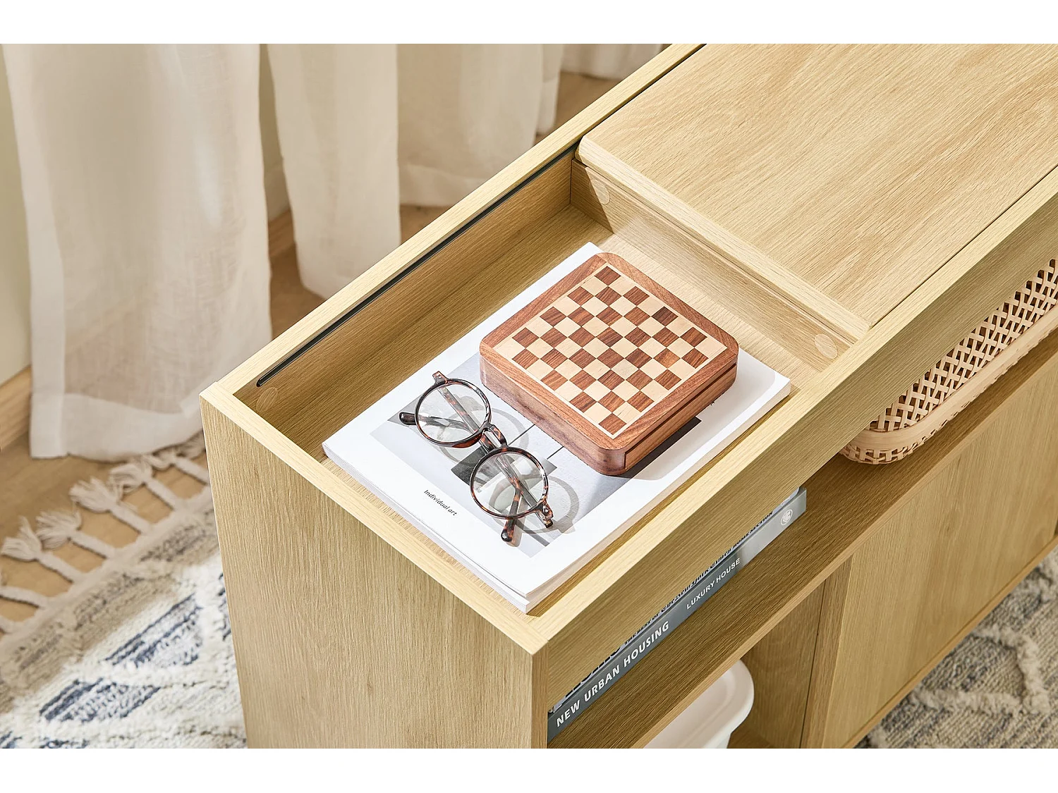 SoBuy FBT152-N - Table d'appoint à roulettes 2 portes coulissantes Naturel L30cm x L70cm x H60cm