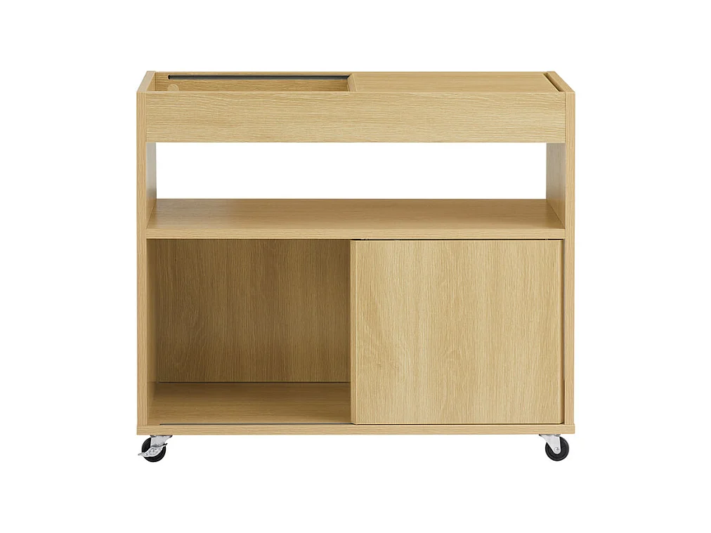 SoBuy FBT152-N - Table d'appoint à roulettes 2 portes coulissantes Naturel L30cm x L70cm x H60cm