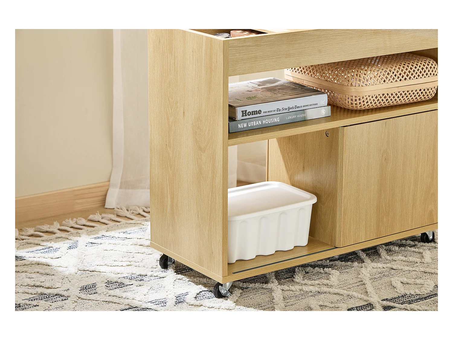 SoBuy FBT152-N - Table d'appoint à roulettes 2 portes coulissantes Naturel L30cm x L70cm x H60cm