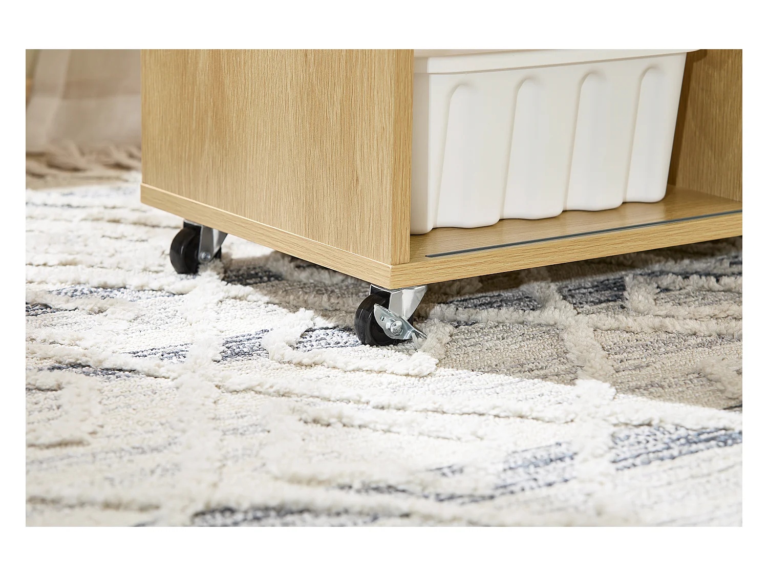 SoBuy FBT152-N - Table d'appoint à roulettes 2 portes coulissantes Naturel L30cm x L70cm x H60cm