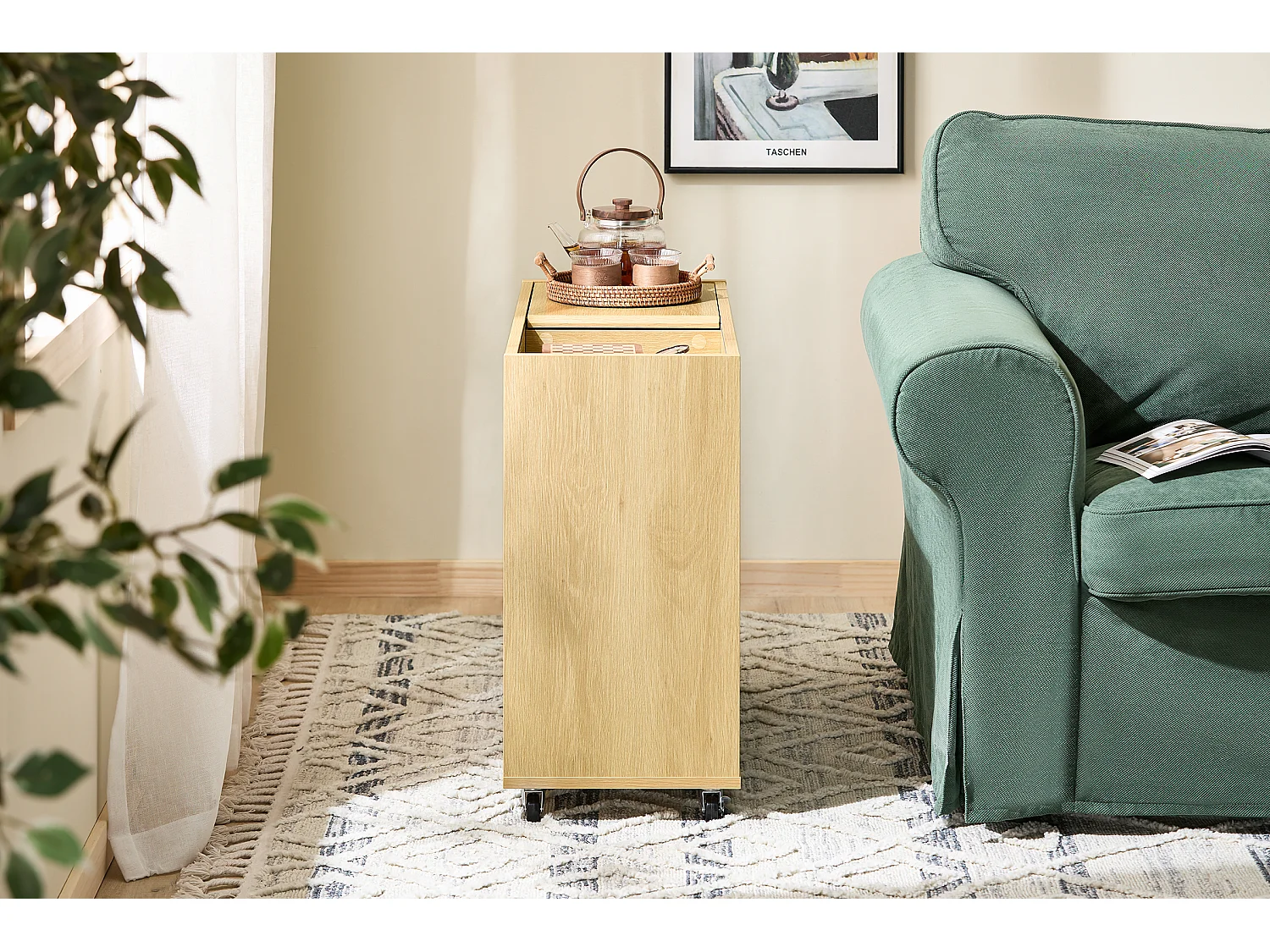 SoBuy FBT152-N - Table d'appoint à roulettes 2 portes coulissantes Naturel L30cm x L70cm x H60cm