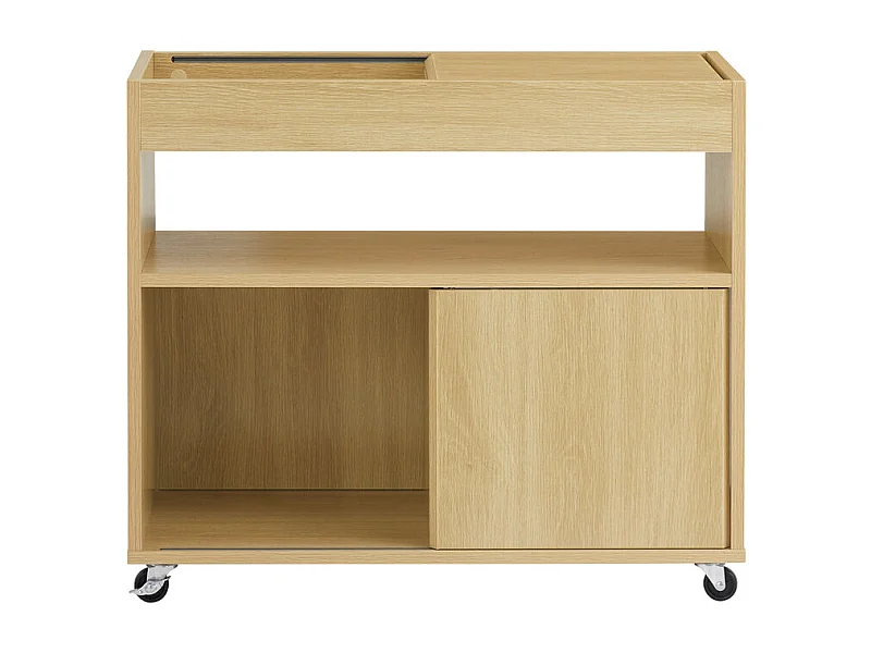 SoBuy FBT152-N - Table d'appoint à roulettes 2 portes coulissantes Naturel L30cm x L70cm x H60cm