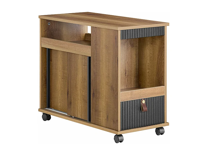 SoBuy FBT143-PF Bout de Canapé sur Roulettes Table de Chevet Table d'Appoint avec 1 Tiroir, 2 Compartiments Ouverts et 4 Portes