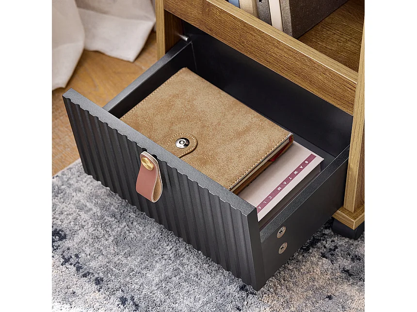 SoBuy FBT143-PF Bout de Canapé sur Roulettes Table de Chevet Table d'Appoint avec 1 Tiroir, 2 Compartiments Ouverts et 4 Portes