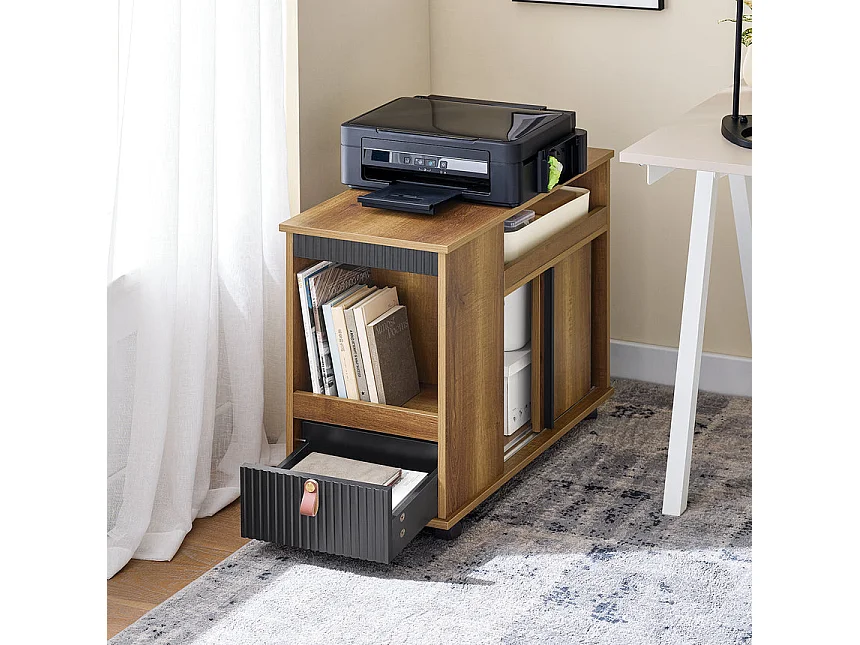 SoBuy FBT143-PF Bout de Canapé sur Roulettes Table de Chevet Table d'Appoint avec 1 Tiroir, 2 Compartiments Ouverts et 4 Portes