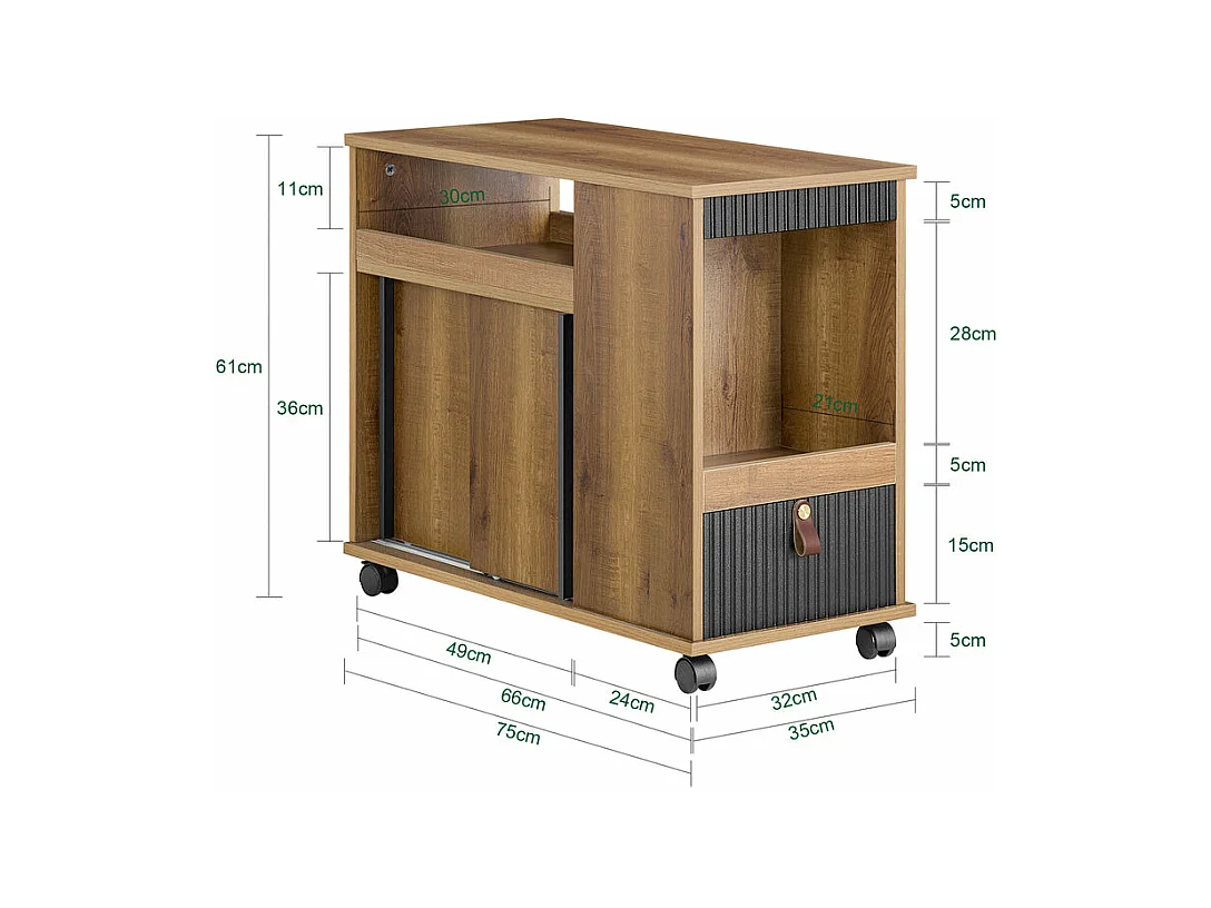 SoBuy FBT143-PF Bout de Canapé sur Roulettes Table de Chevet Table d'Appoint avec 1 Tiroir, 2 Compartiments Ouverts et 4 Portes