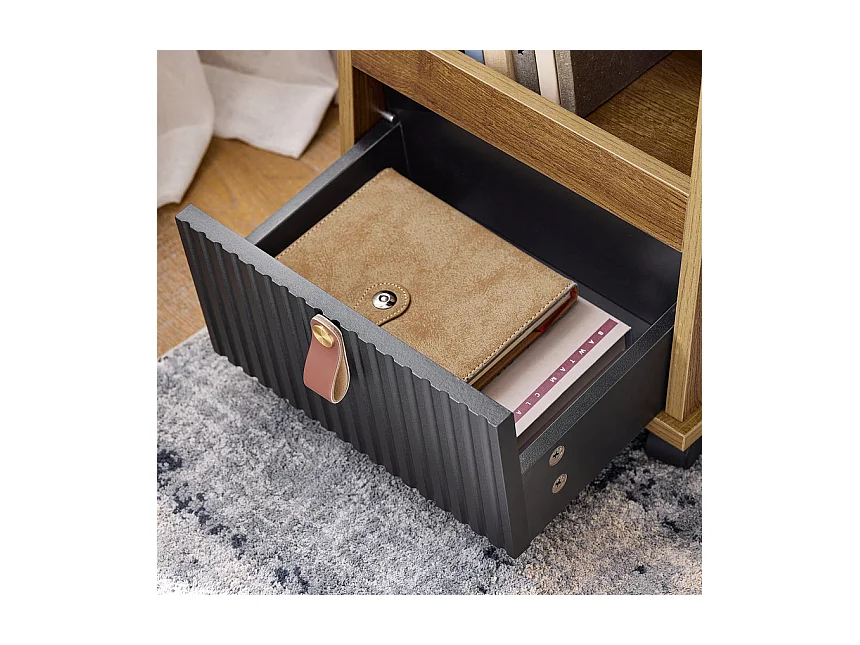 SoBuy FBT143-PF Bout de Canapé sur Roulettes Table de Chevet Table d'Appoint avec 1 Tiroir, 2 Compartiments Ouverts et 4 Portes