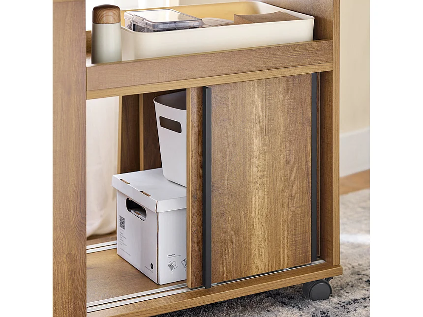 SoBuy FBT143-PF Bout de Canapé sur Roulettes Table de Chevet Table d'Appoint avec 1 Tiroir, 2 Compartiments Ouverts et 4 Portes