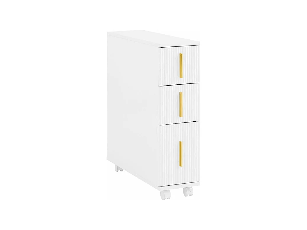 SoBuy BZR183-W Armoire Toilettes WC Support Papier Toilette Meuble de Salle de Bain, Armoire de Salle de Bain sur Roulettes, 1 Porte-Brosse à WC et 3 Tiroirs, Blanc