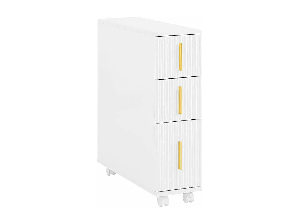 SoBuy BZR183-W Armoire Toilettes WC Support Papier Toilette Meuble de Salle de Bain, Armoire de Salle de Bain sur Roulettes, 1 Porte-Brosse à WC et 3 Tiroirs, Blanc