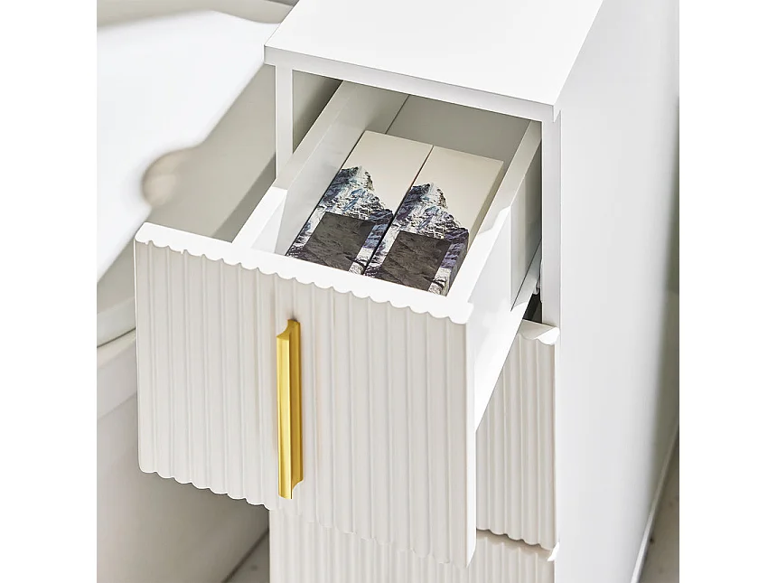 SoBuy BZR183-W Armoire Toilettes WC Support Papier Toilette Meuble de Salle de Bain, Armoire de Salle de Bain sur Roulettes, 1 Porte-Brosse à WC et 3 Tiroirs, Blanc