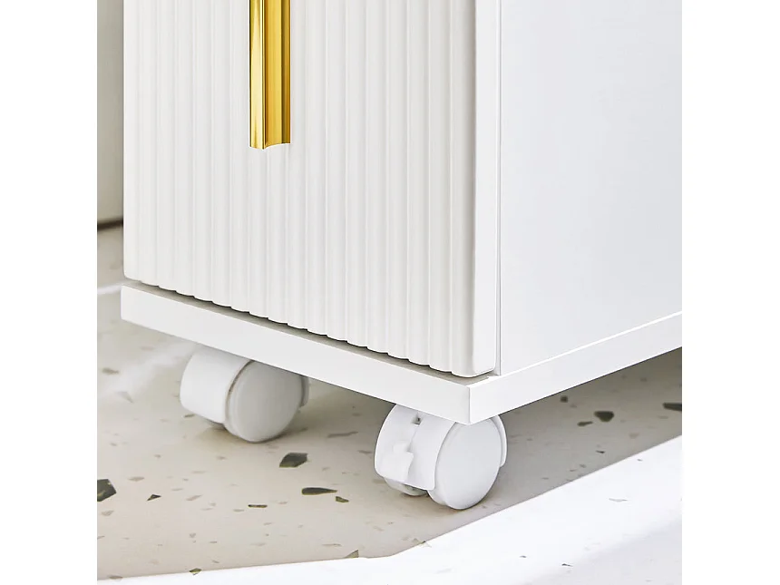 SoBuy BZR183-W Armoire Toilettes WC Support Papier Toilette Meuble de Salle de Bain, Armoire de Salle de Bain sur Roulettes, 1 Porte-Brosse à WC et 3 Tiroirs, Blanc