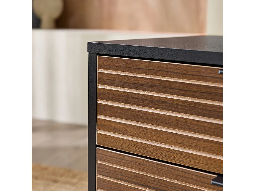 SoBuy FBT156-BR Bout de Canapé, Table de Chevet, Table de Nuit, Table d'Appoint avec 2 Tiroirs pour Salon, Chambre, Style Industriel, L50 x P40 x H50 cm, Noir-Marro