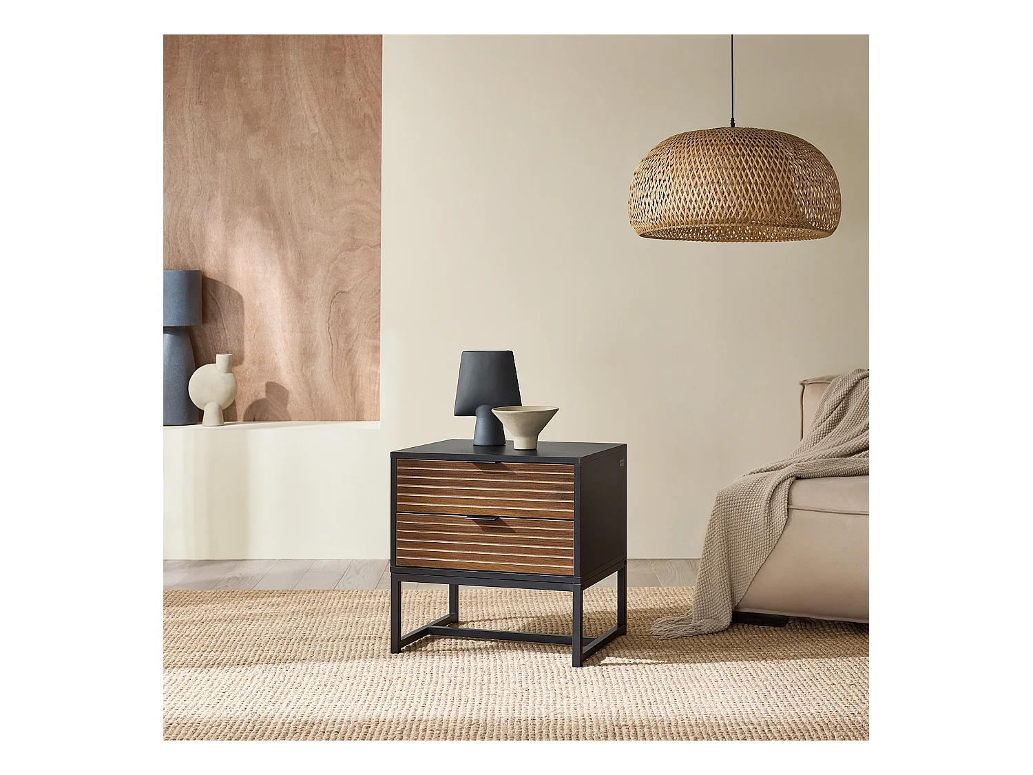 SoBuy FBT156-BR Bout de Canapé, Table de Chevet, Table de Nuit, Table d'Appoint avec 2 Tiroirs pour Salon, Chambre, Style Industriel, L50 x P40 x H50 cm, Noir-Marro