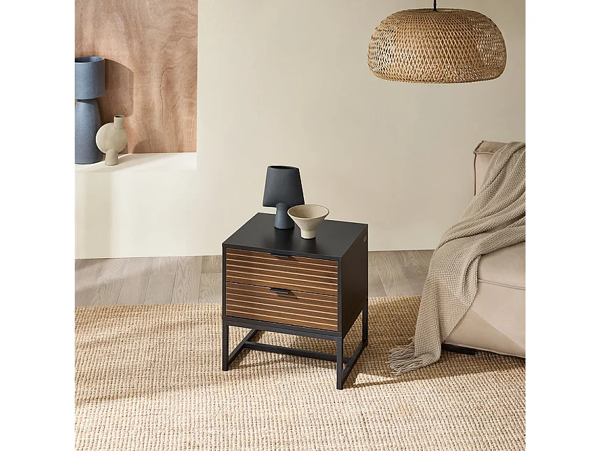 SoBuy FBT156-BR Bout de Canapé, Table de Chevet, Table de Nuit, Table d'Appoint avec 2 Tiroirs pour Salon, Chambre, Style Industriel, L50 x P40 x H50 cm, Noir-Marro