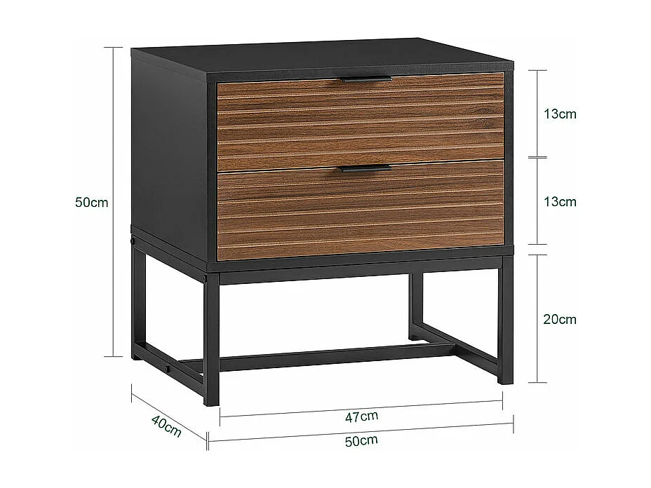SoBuy FBT156-BR Bout de Canapé, Table de Chevet, Table de Nuit, Table d'Appoint avec 2 Tiroirs pour Salon, Chambre, Style Industriel, L50 x P40 x H50 cm, Noir-Marro
