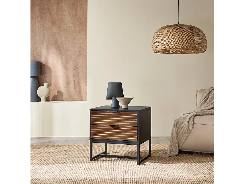 SoBuy FBT156-BR Bout de Canapé, Table de Chevet, Table de Nuit, Table d'Appoint avec 2 Tiroirs pour Salon, Chambre, Style Industriel, L50 x P40 x H50 cm, Noir-Marro