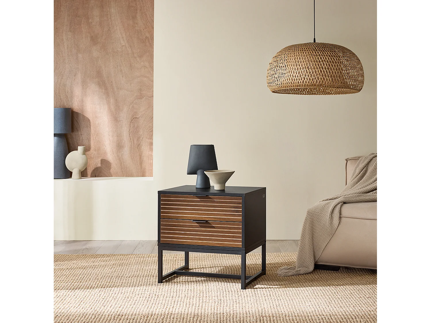 SoBuy FBT156-BR Bout de Canapé, Table de Chevet, Table de Nuit, Table d'Appoint avec 2 Tiroirs pour Salon, Chambre, Style Industriel, L50 x P40 x H50 cm, Noir-Marro