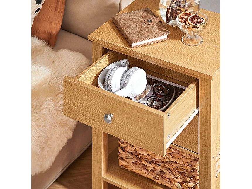 SoBuy Comodino camera da letto, Tavolino telefono, Comodino con 2 cassetti, Naturale, 45x35x60 cm, FBT114-N