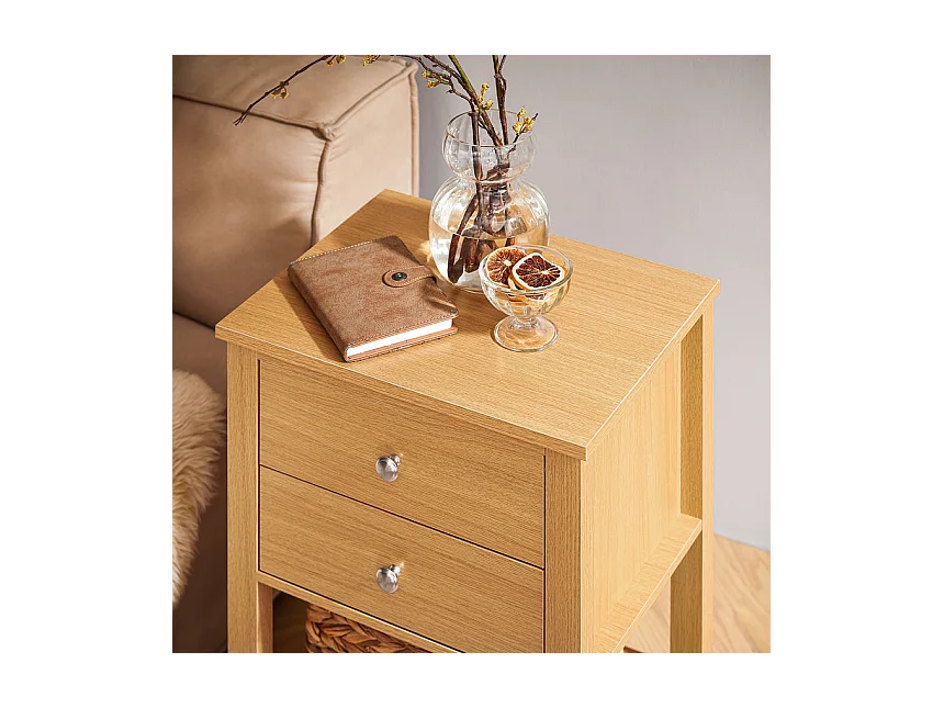 SoBuy FBT114-N Table de Chevet Bout de Canapé Table de Nuit Table d'Appoint Table Basse avec 1 Étagère et 2 Tiroirs