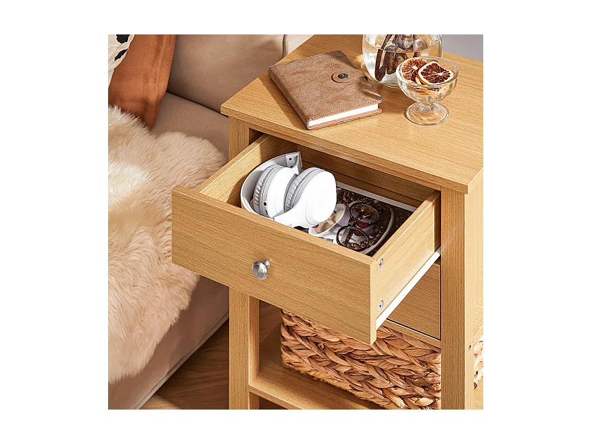 SoBuy FBT114-N Table de Chevet Bout de Canapé Table de Nuit Table d'Appoint Table Basse avec 1 Étagère et 2 Tiroirs