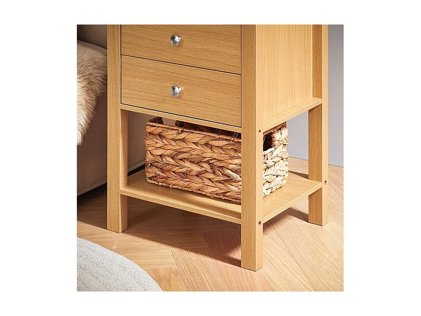 SoBuy FBT114-N Table de Chevet Bout de Canapé Table de Nuit Table d'Appoint Table Basse avec 1 Étagère et 2 Tiroirs