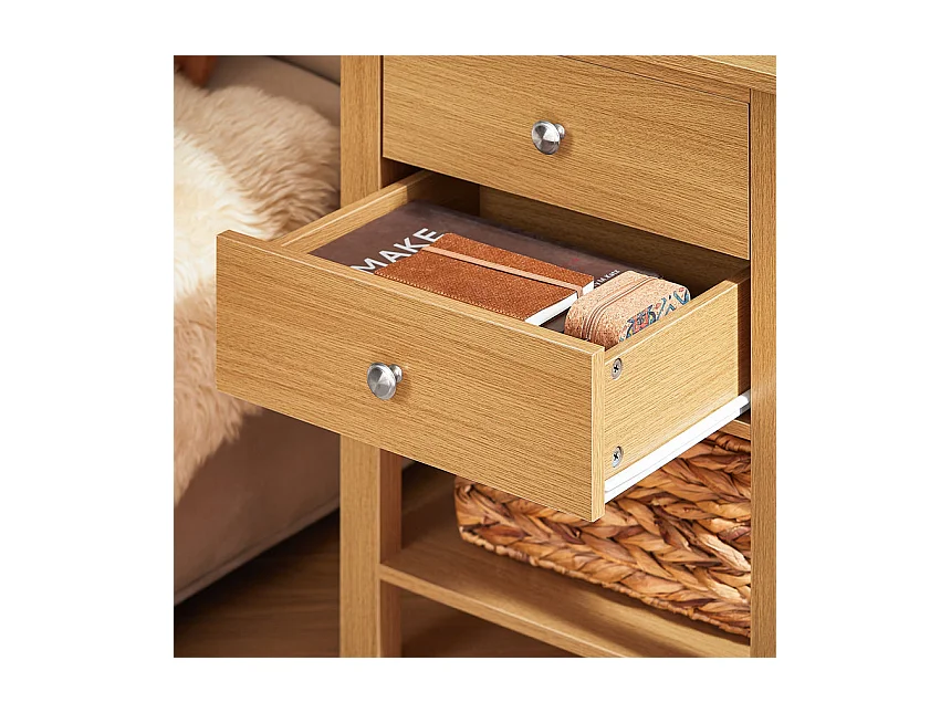 SoBuy FBT114-N Table de Chevet Bout de Canapé Table de Nuit Table d'Appoint Table Basse avec 1 Étagère et 2 Tiroirs