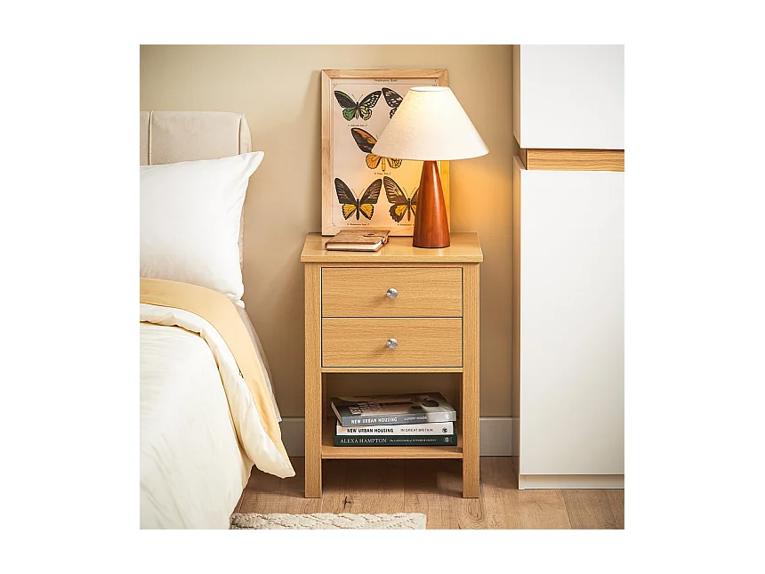 SoBuy FBT114-N Table de Chevet Bout de Canapé Table de Nuit Table d'Appoint Table Basse avec 1 Étagère et 2 Tiroirs