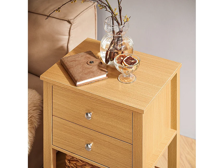 SoBuy FBT114-N Table de Chevet Bout de Canapé Table de Nuit Table d'Appoint Table Basse avec 1 Étagère et 2 Tiroirs