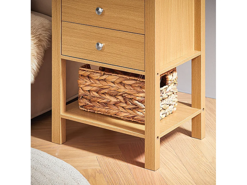 SoBuy FBT114-N Table de Chevet Bout de Canapé Table de Nuit Table d'Appoint Table Basse avec 1 Étagère et 2 Tiroirs