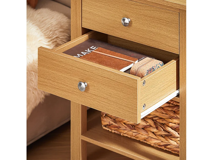 SoBuy FBT114-N Table de Chevet Bout de Canapé Table de Nuit Table d'Appoint Table Basse avec 1 Étagère et 2 Tiroirs