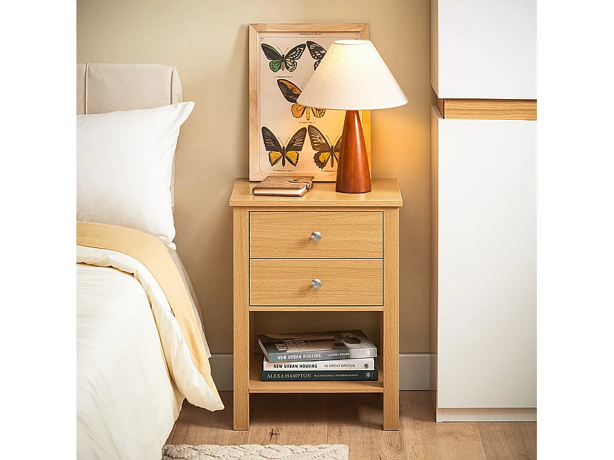 SoBuy FBT114-N Table de Chevet Bout de Canapé Table de Nuit Table d'Appoint Table Basse avec 1 Étagère et 2 Tiroirs