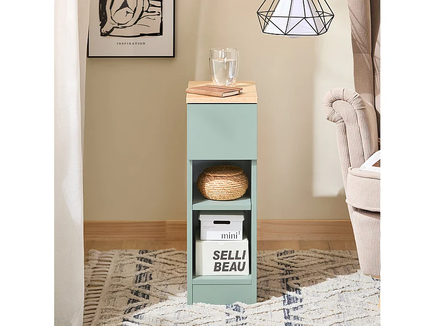 SoBuy FBT111-GR - Table de chevet moderne avec tiroir et 2 étagères L35cm x L20.2cm x H60cm