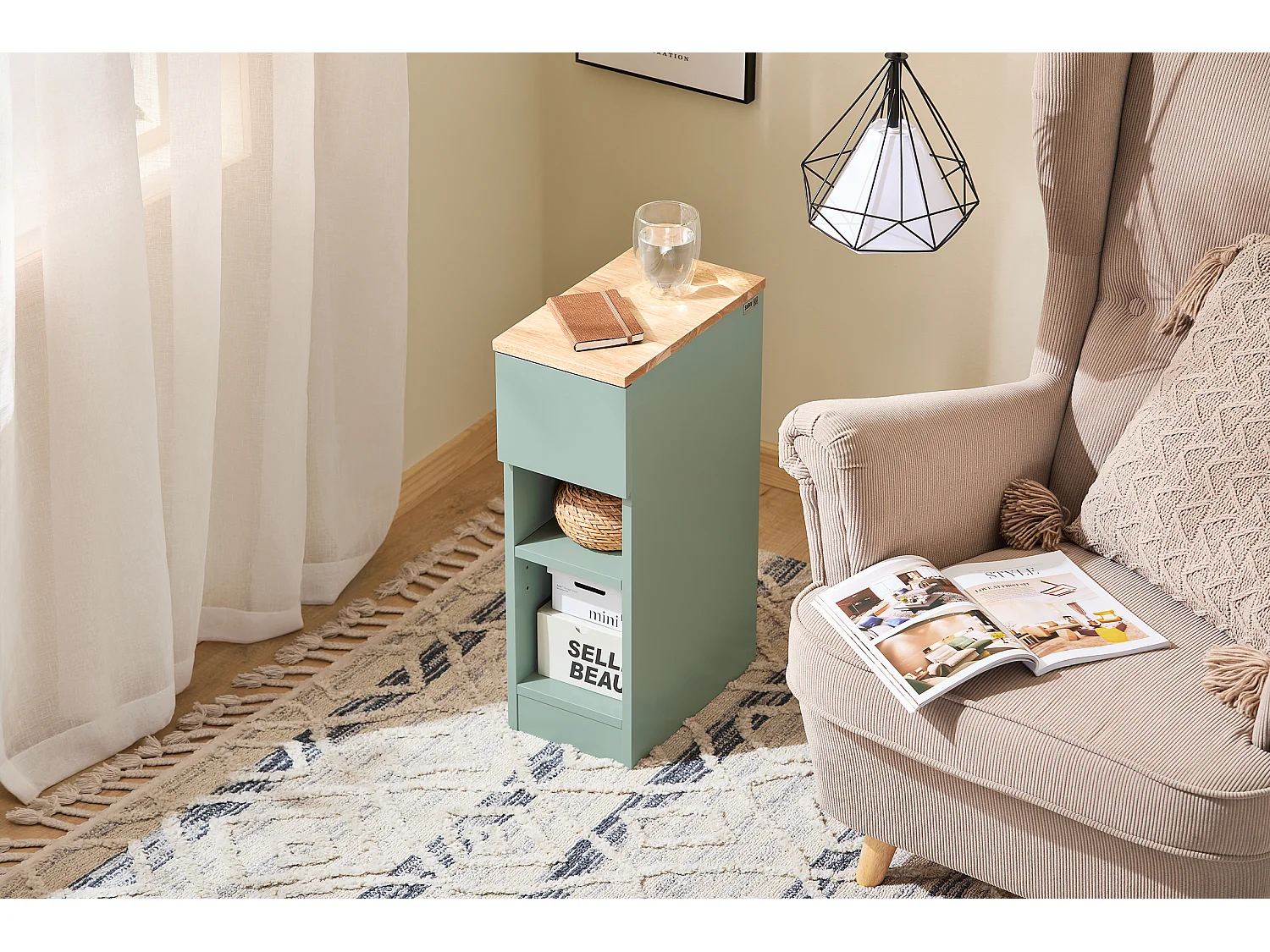 SoBuy FBT111-GR - Table de chevet moderne avec tiroir et 2 étagères L35cm x L20.2cm x H60cm