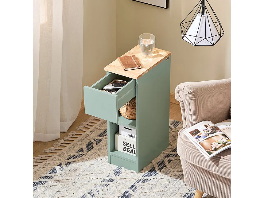 SoBuy FBT111-GR - Table de chevet moderne avec tiroir et 2 étagères L35cm x L20.2cm x H60cm