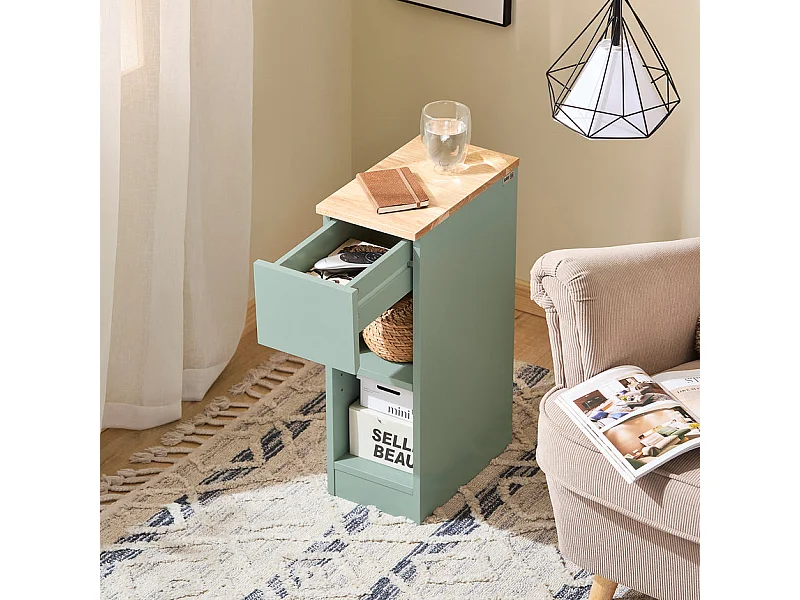 SoBuy FBT111-GR - Table de chevet moderne avec tiroir et 2 étagères L35cm x L20.2cm x H60cm