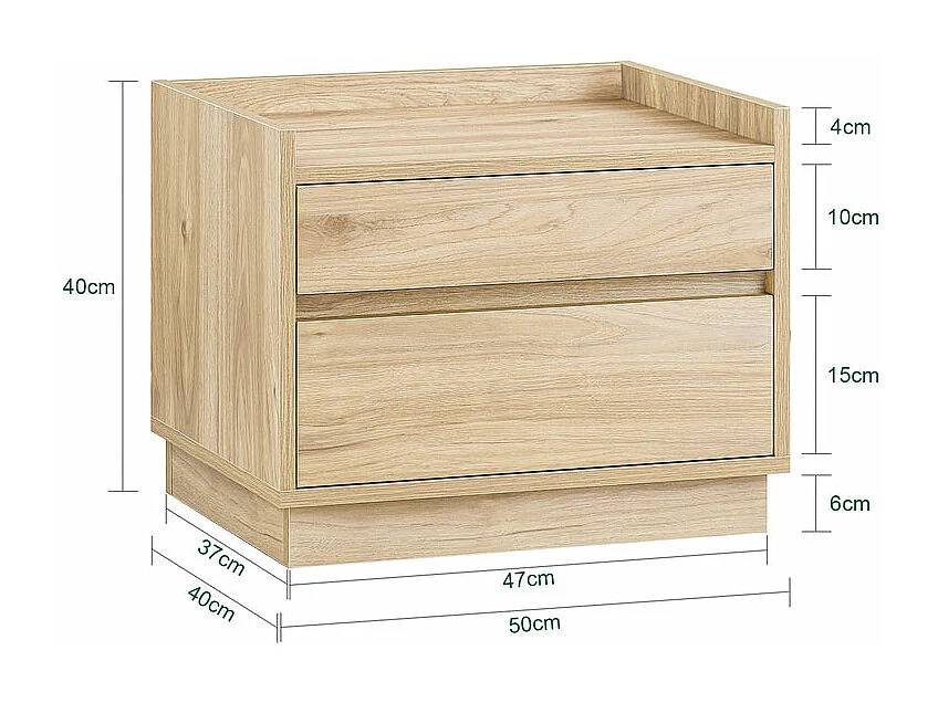SoBuy Comodino per letto con 2 cassetti Tavolino stretto Tavolo telefono Naturale 50x40x40cm FBT153-N