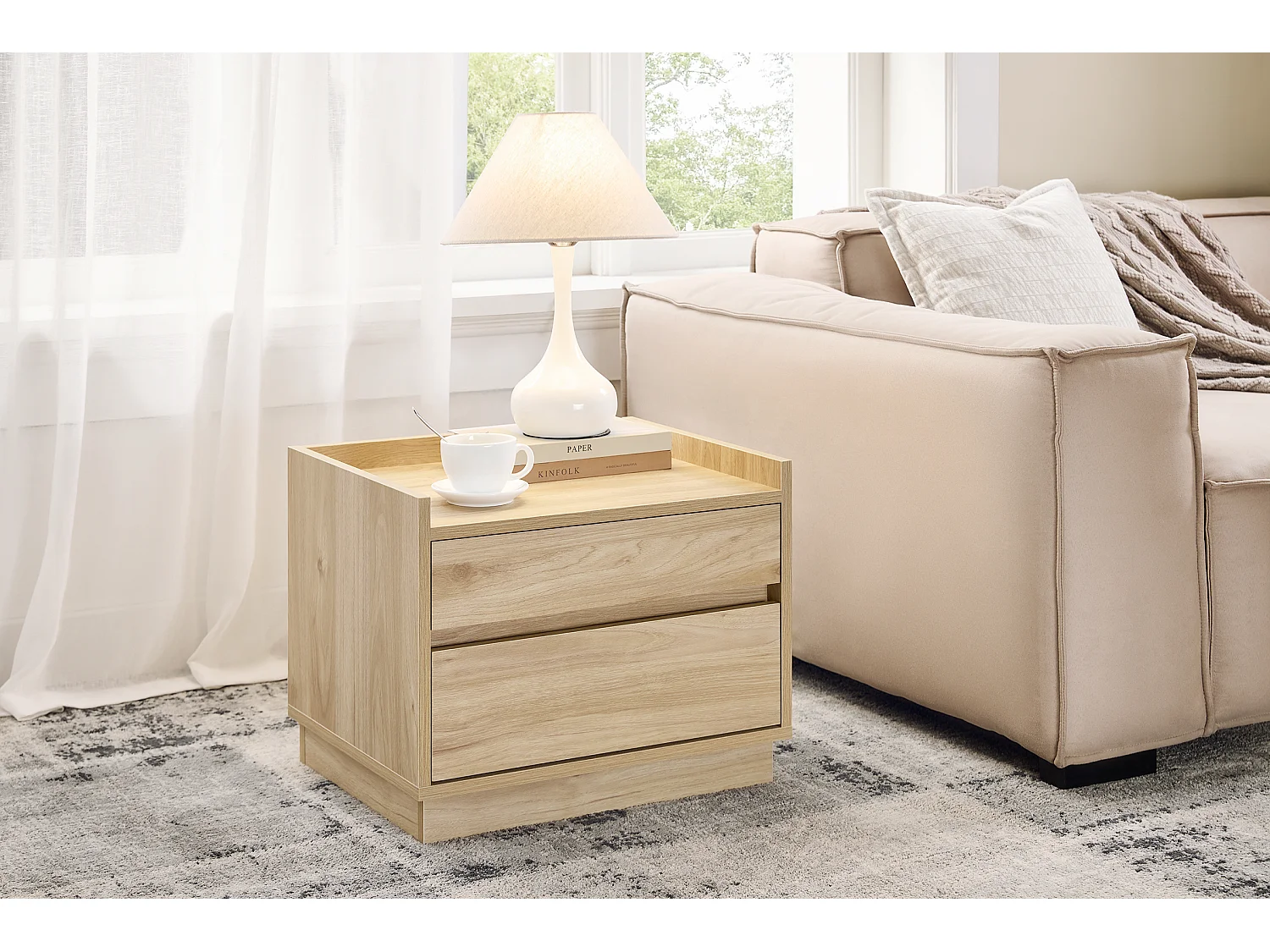 SoBuy Comodino per letto con 2 cassetti Tavolino stretto Tavolo telefono Naturale 50x40x40cm FBT153-N