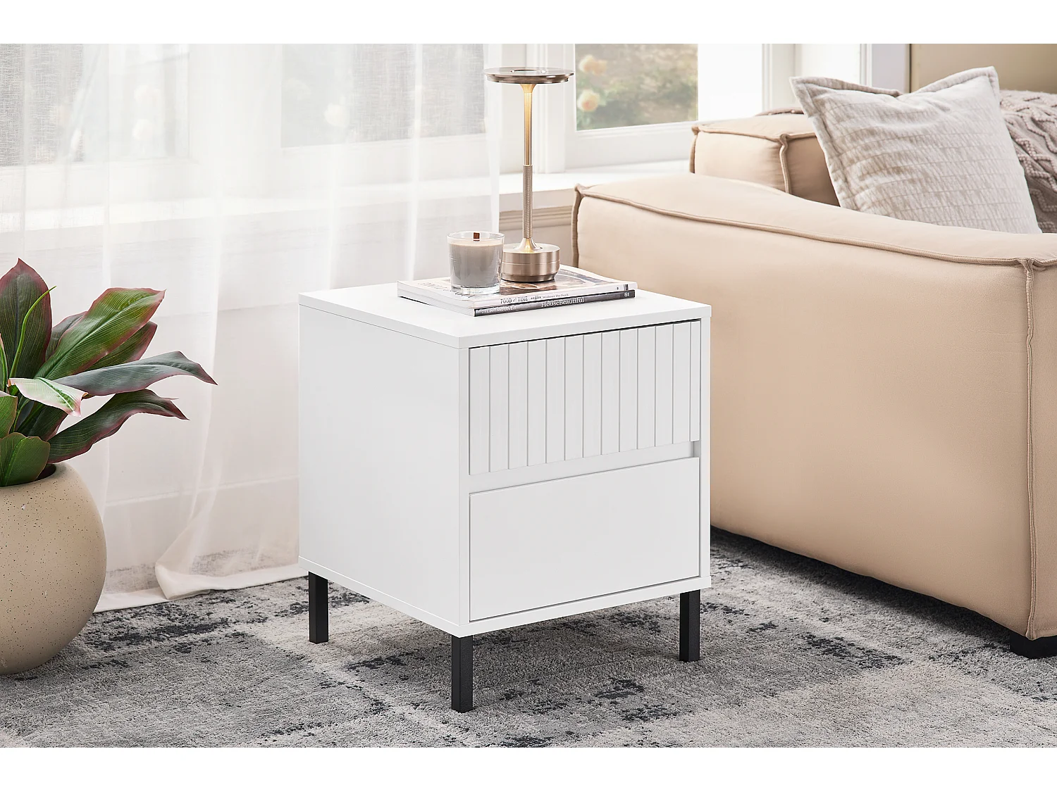 SoBuy Comodino letto con 2 cassetti Tavolino da divano Tavolino da salotto bianco 40x40x48 cm FBT157-W