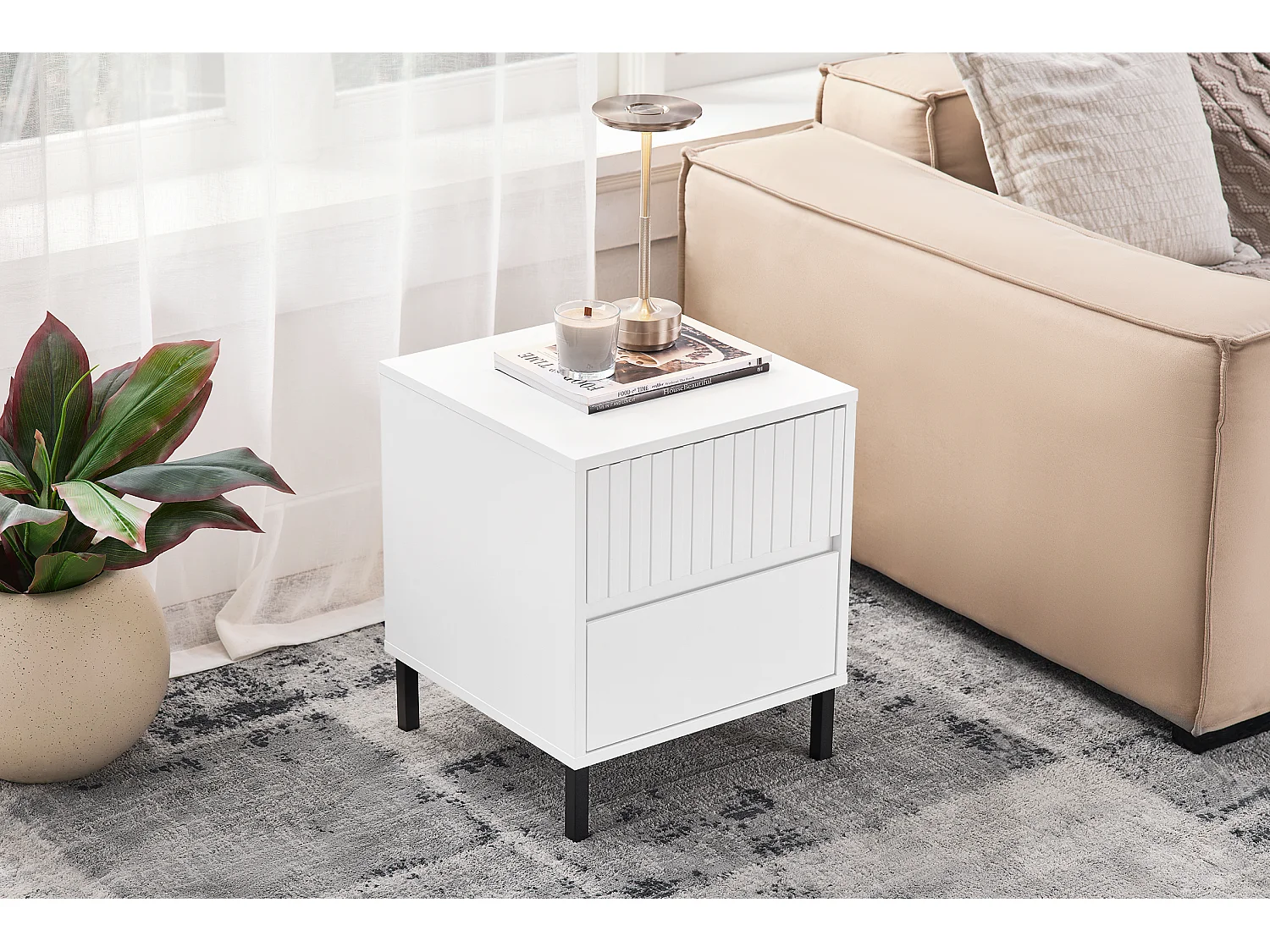 SoBuy Comodino letto con 2 cassetti Tavolino da divano Tavolino da salotto bianco 40x40x48 cm FBT157-W